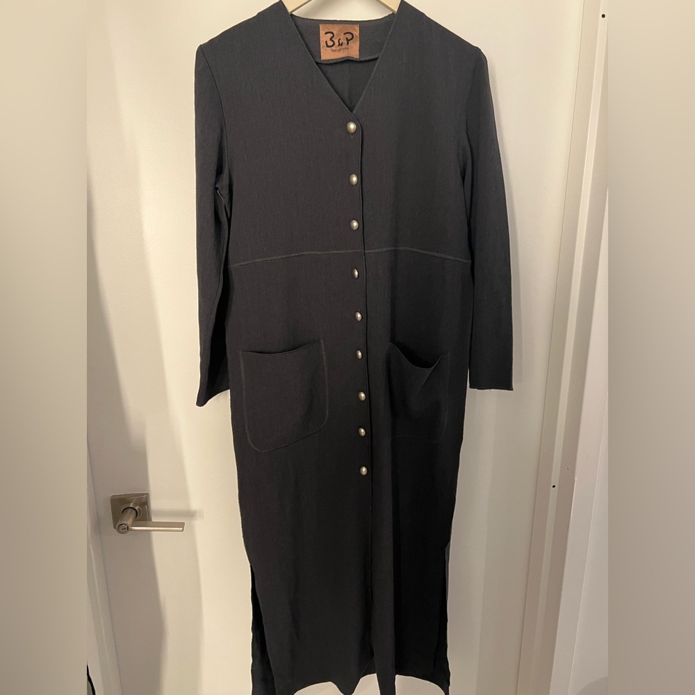 B&P Collection  Black Long Pearl-Button Maxi Dress. Size M